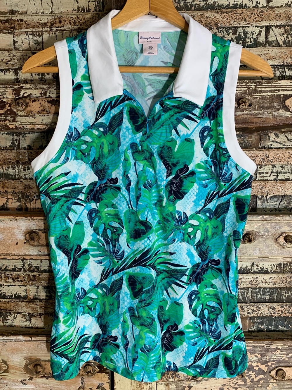 Tommy Bahama Women’s 1/4 Zip Sleeveless Golf Polo Shirt Tropical Vibrant Print L